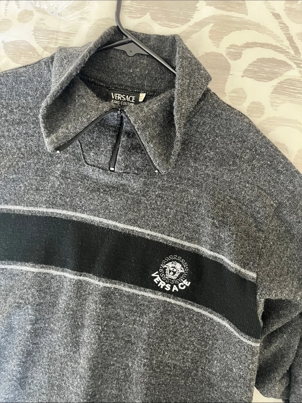 Versace jeans Gray & Black Zip-Front Men's Sweater
